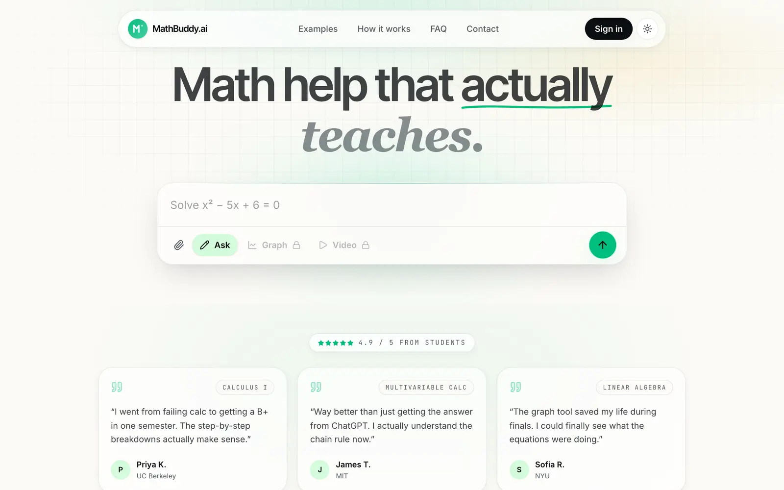 Screenshot of the MathBuddy website