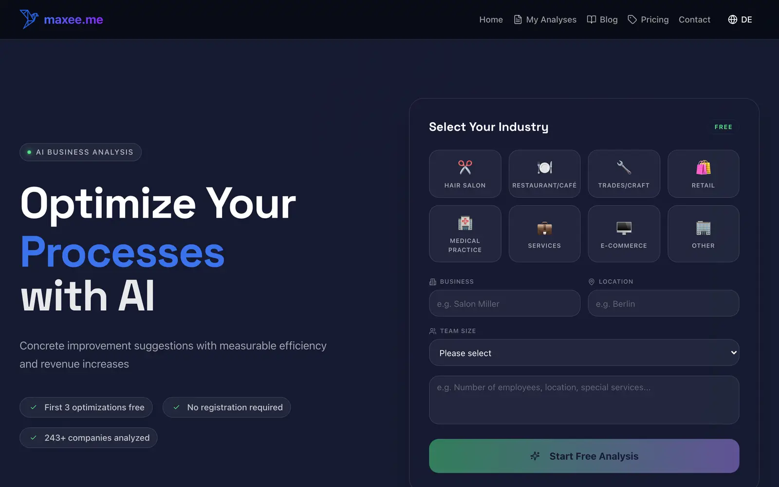 Screenshot of the maxee.me website
