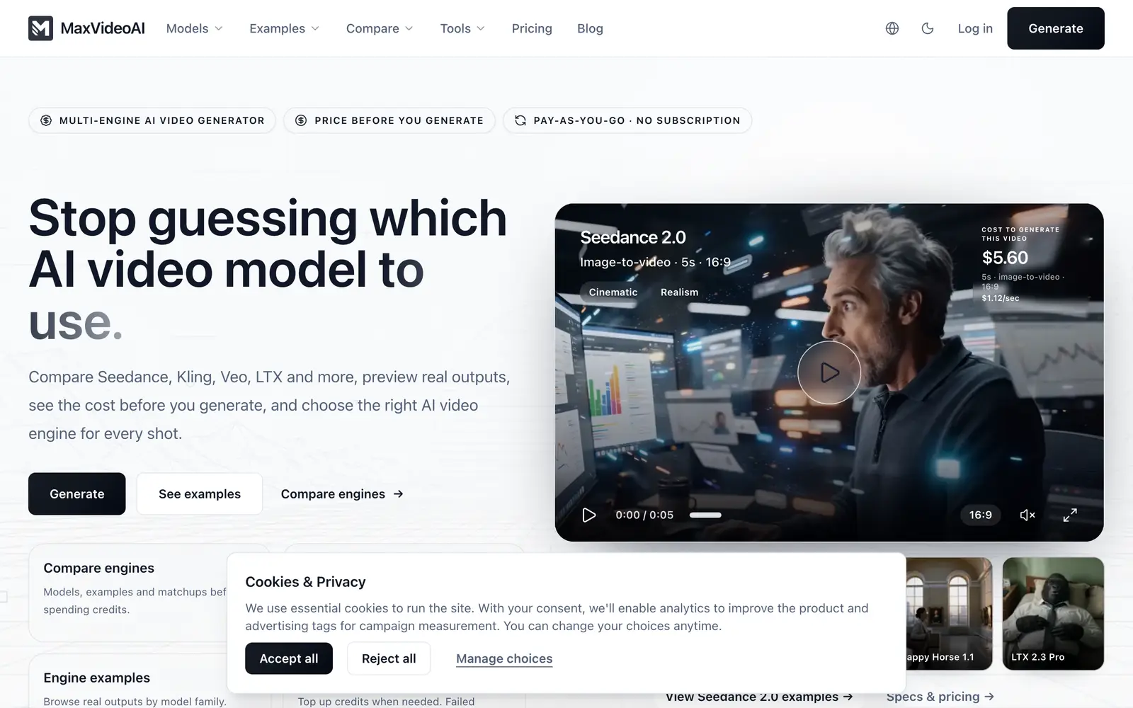 Screenshot of the MaxVideoAI website