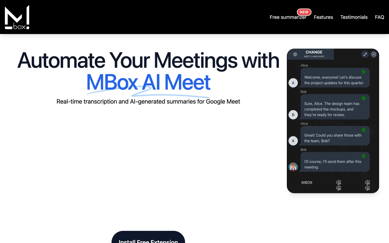 Screenshot of the MBox AI meet website