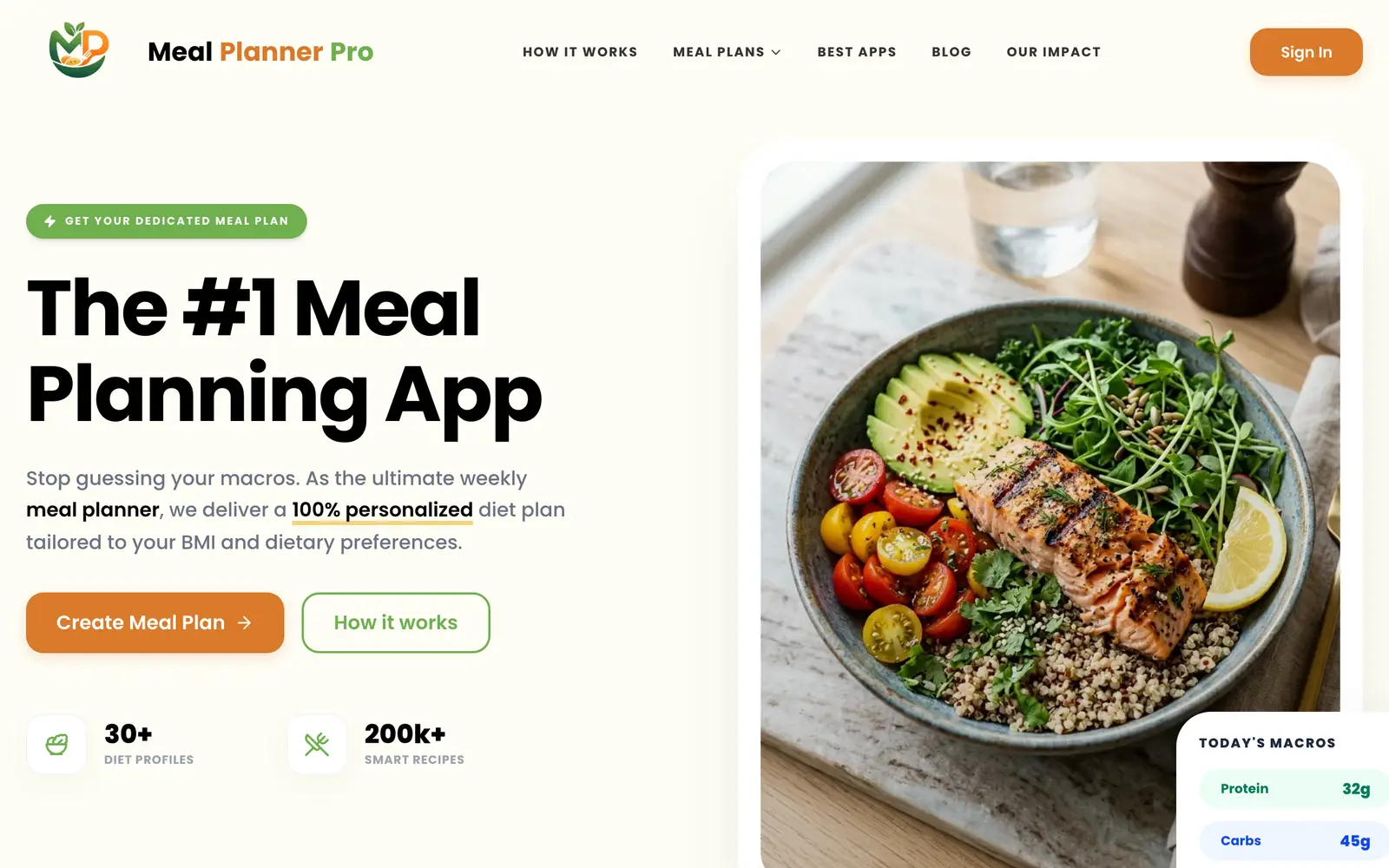 Screenshot of the Meal Planner Pro website