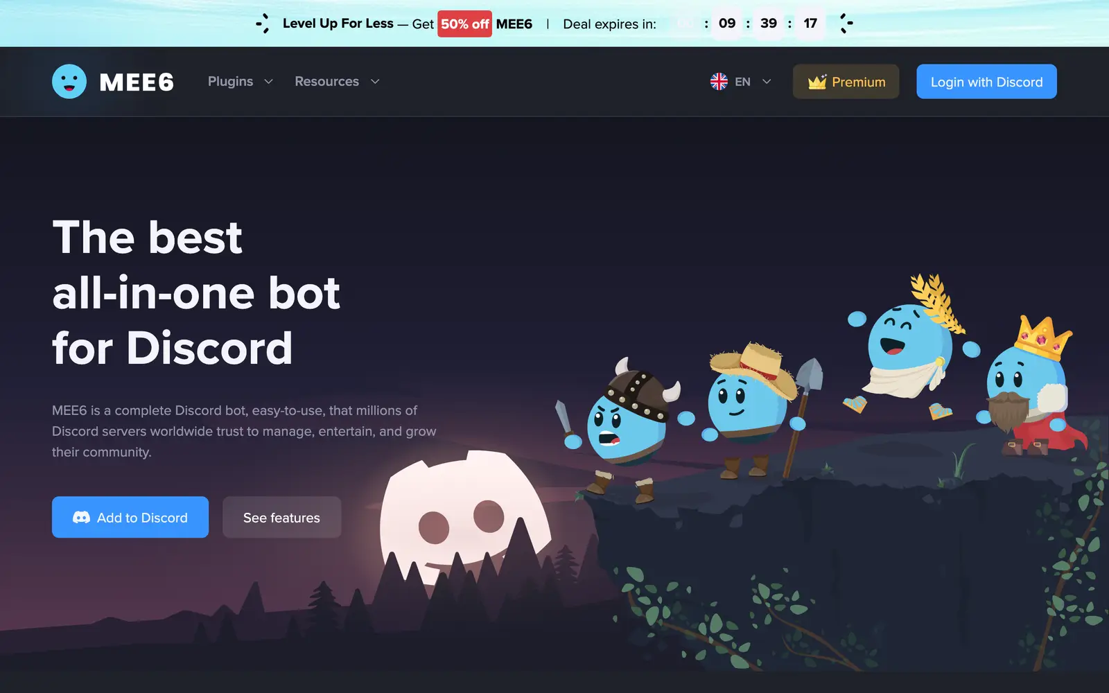 Screenshot of the MEE6 website