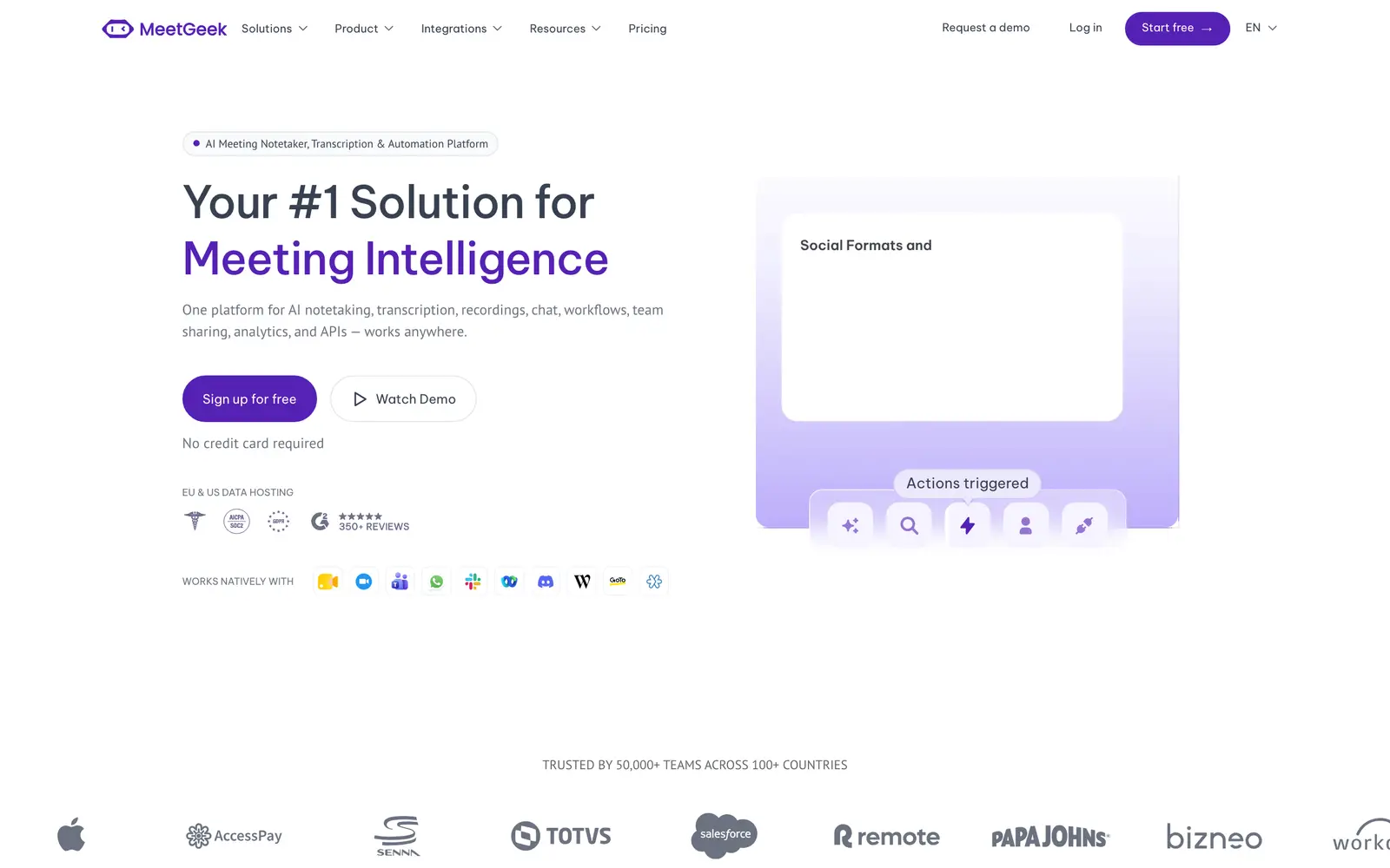 Screenshot of the MeetGeek website