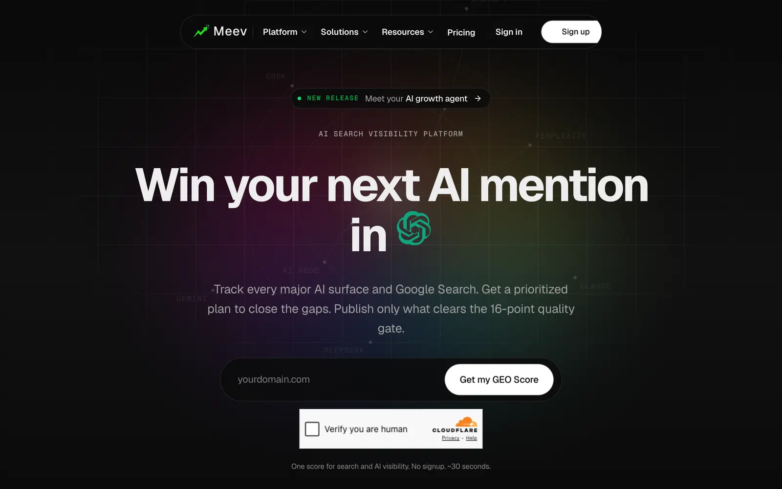 Screenshot of the Meev website