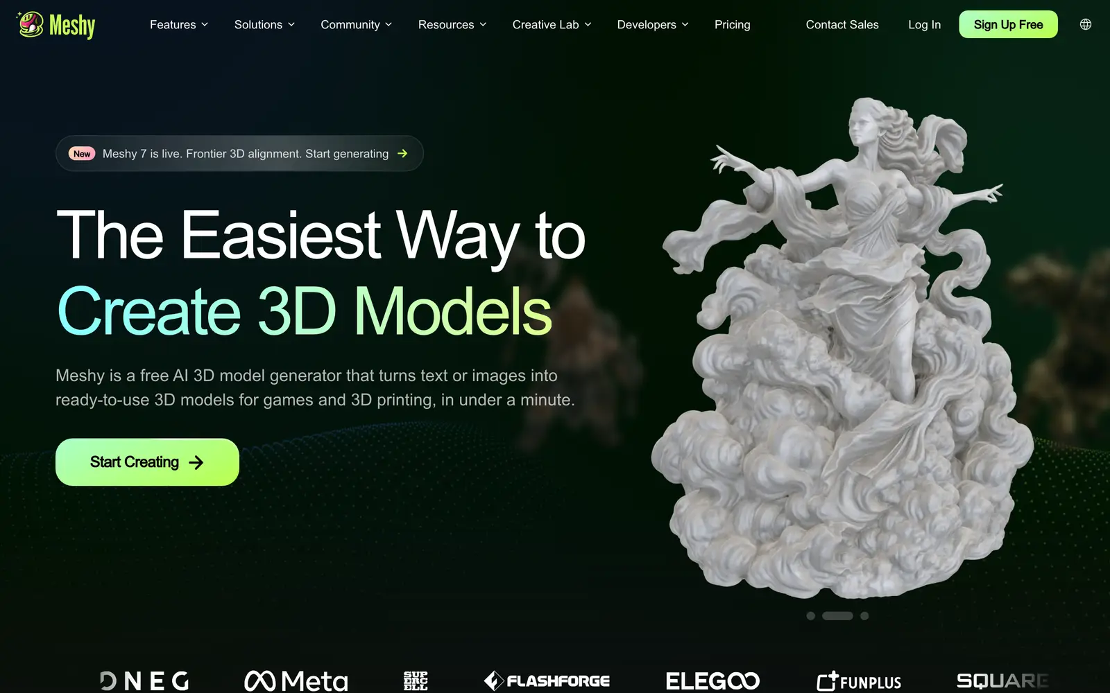 Screenshot of the Meshy website
