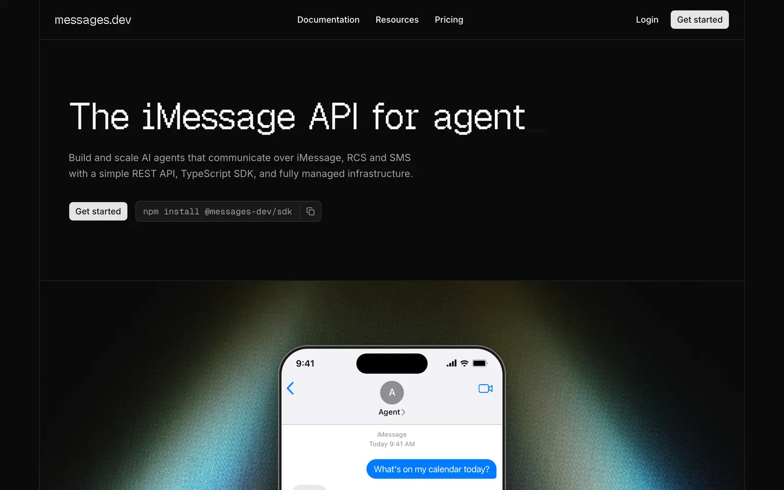 Screenshot of the messages.dev website