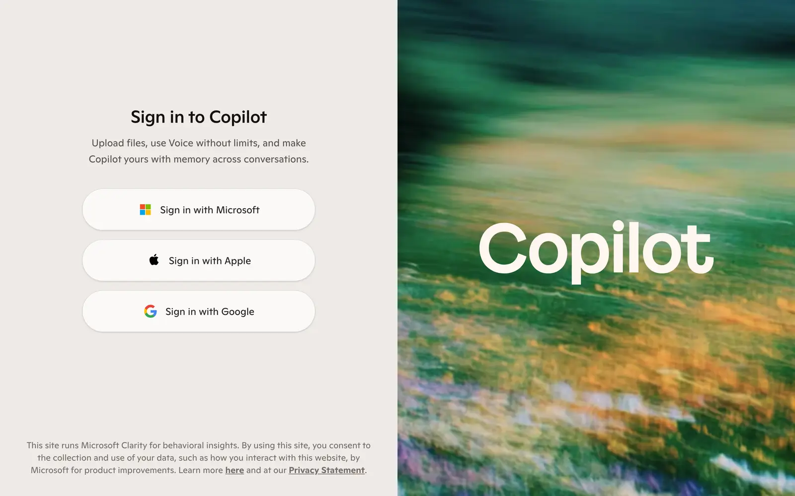 Screenshot of the Microsoft Copilot website