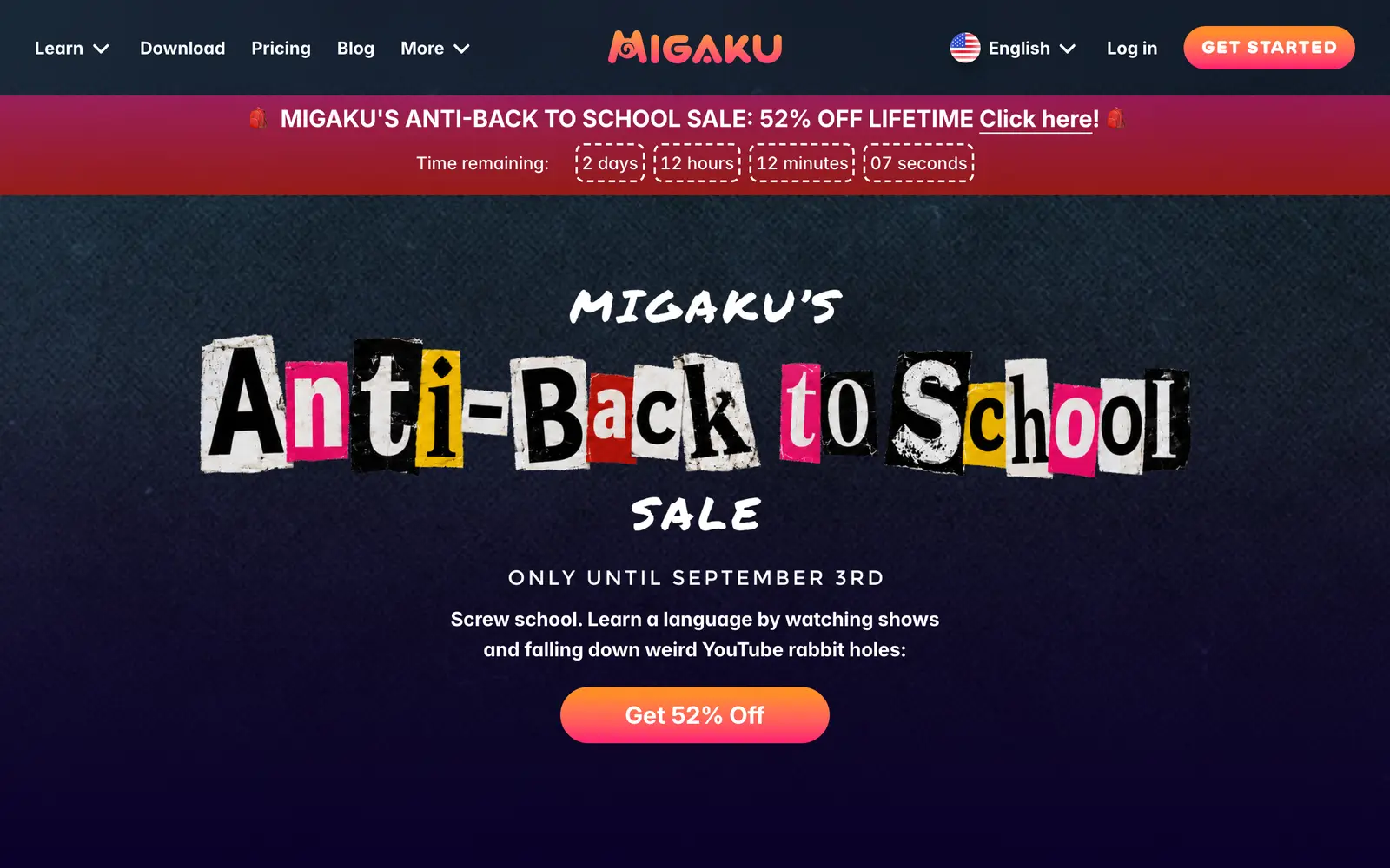 Screenshot of the Migaku website