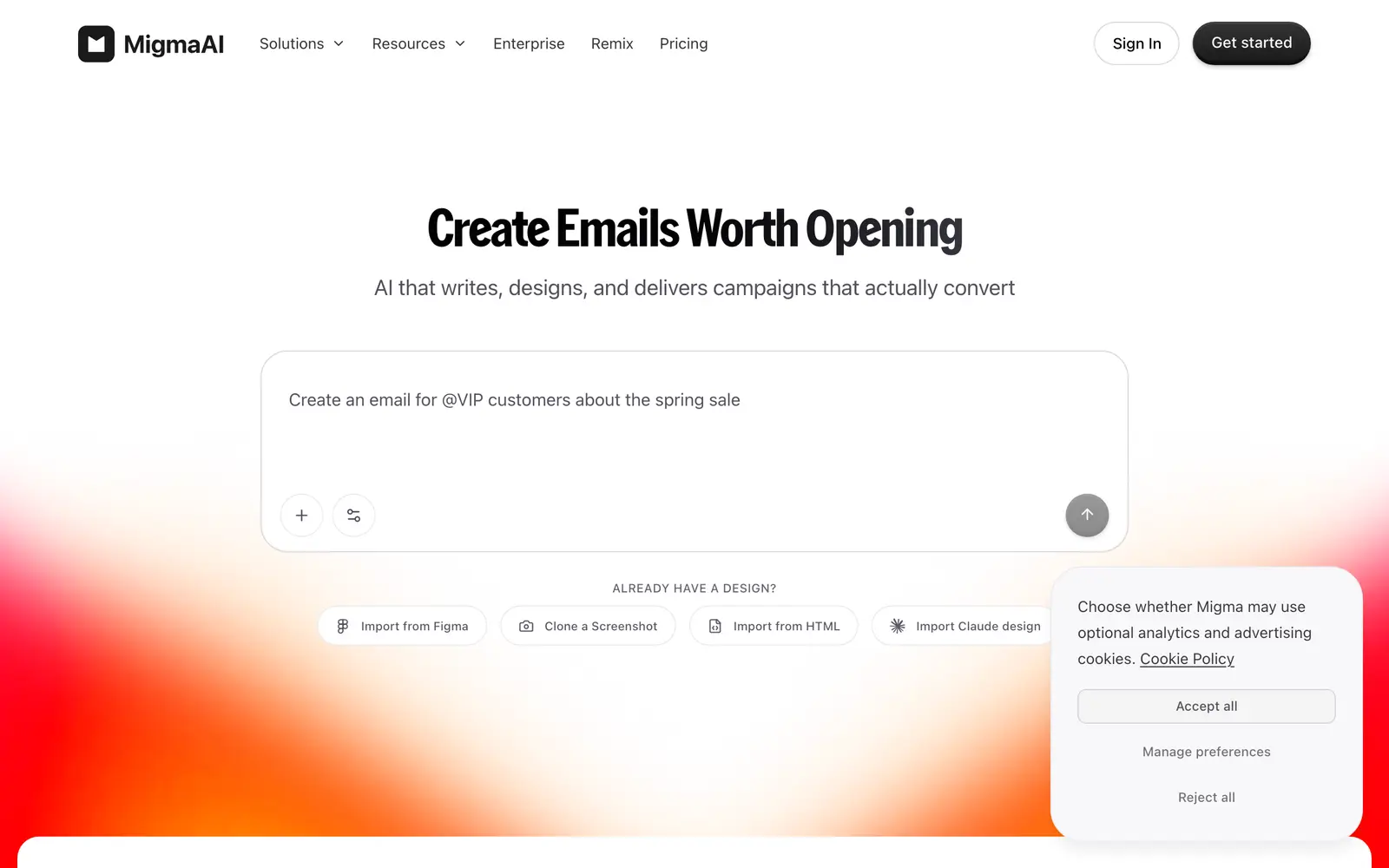 Screenshot of the Migma.ai website