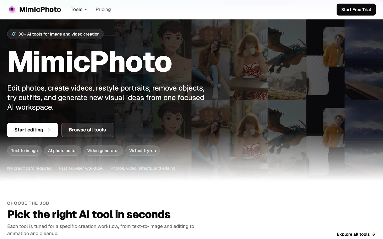 Screenshot of the MimicPhoto website
