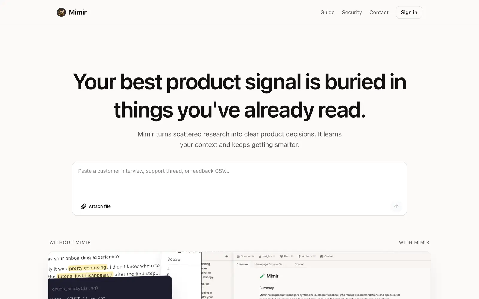 Screenshot of the Mimir website