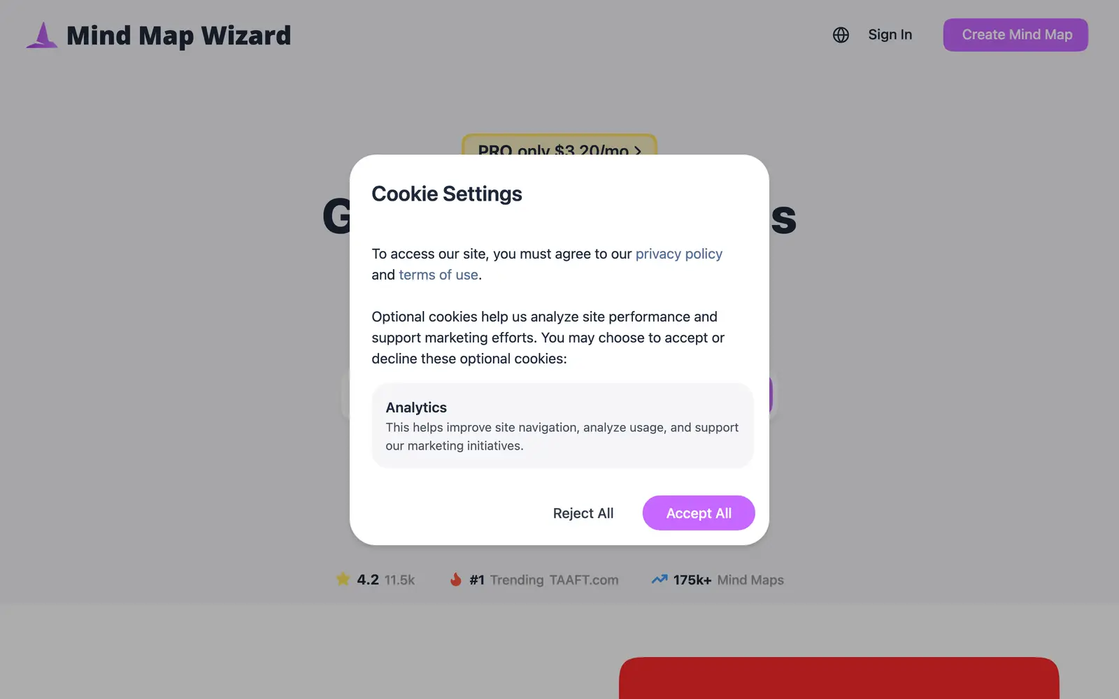 Screenshot of the Mind Map Wizard website