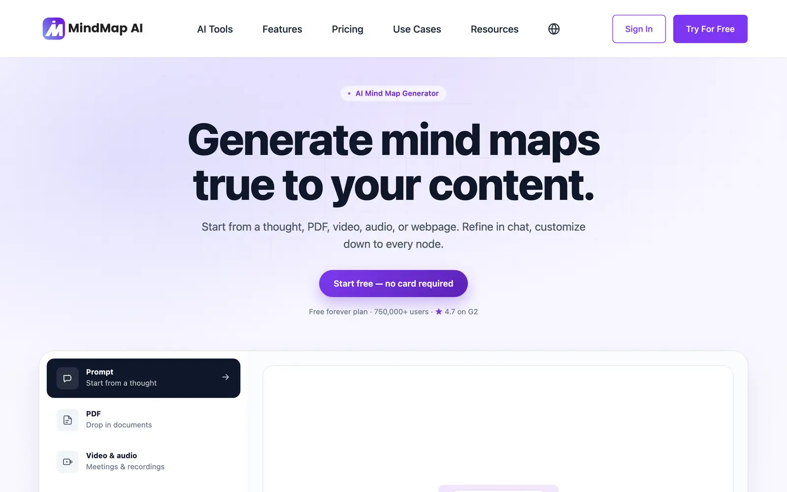 Screenshot of the MindMap AI website