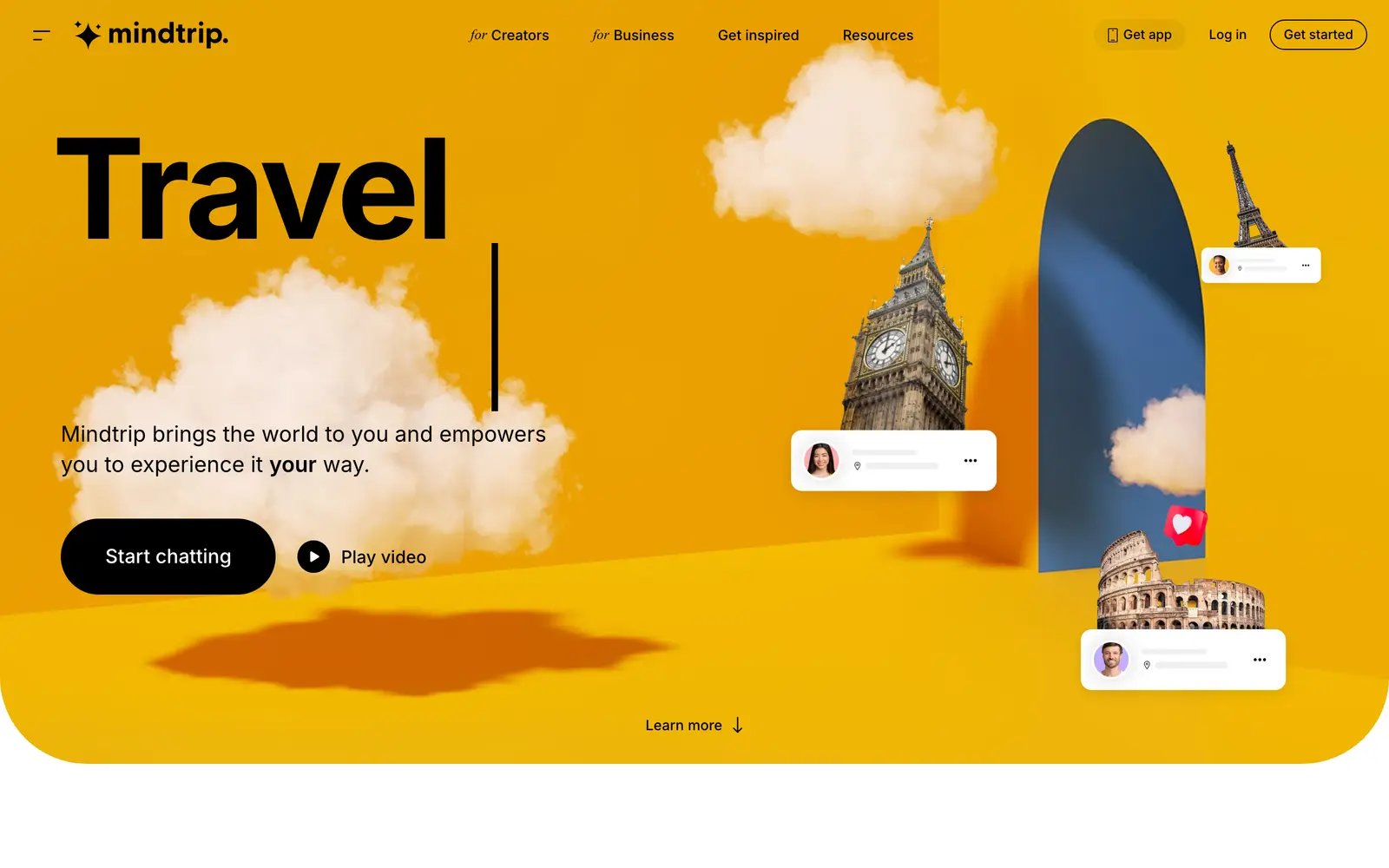 Screenshot of the Mindtrip website