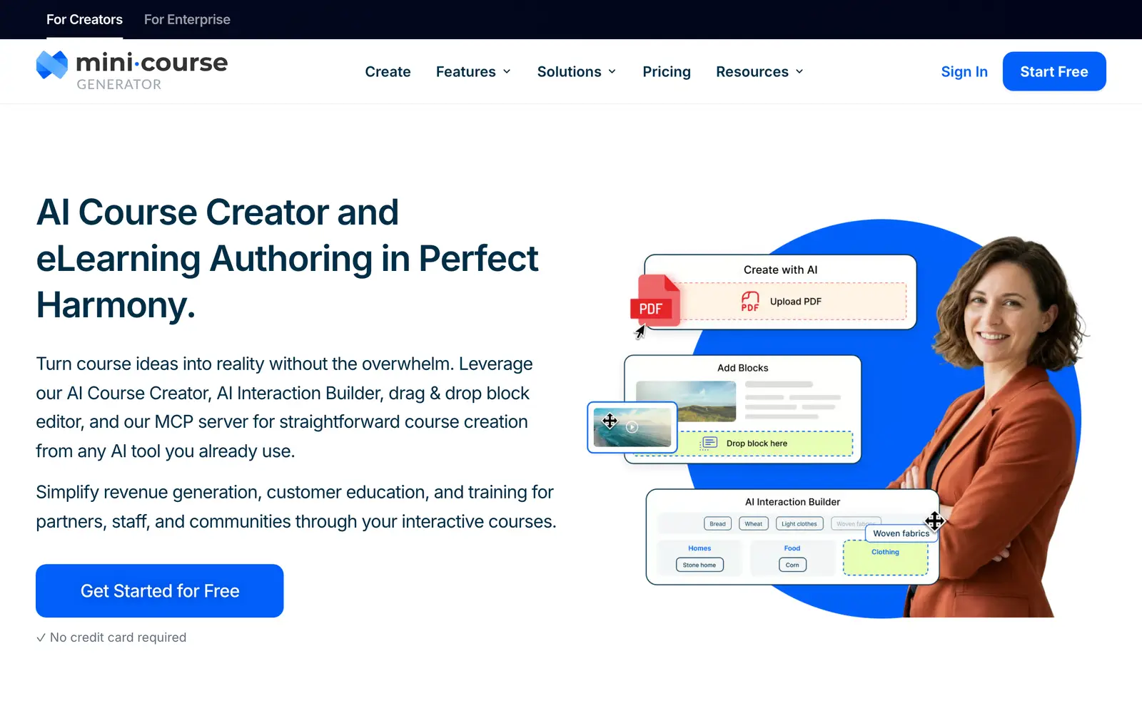 Screenshot of the Mini Course Generator website