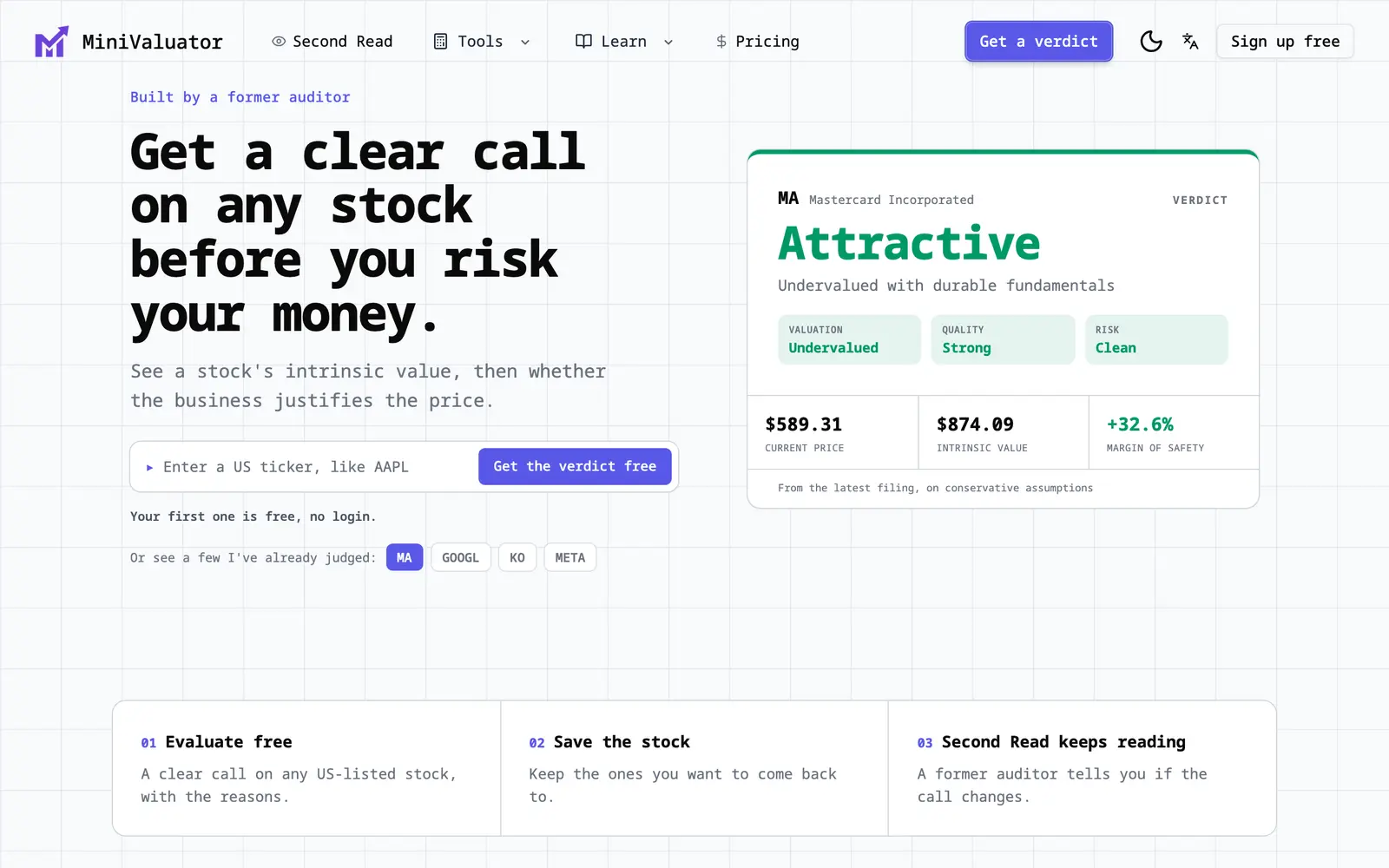 Screenshot of the MiniValuator website