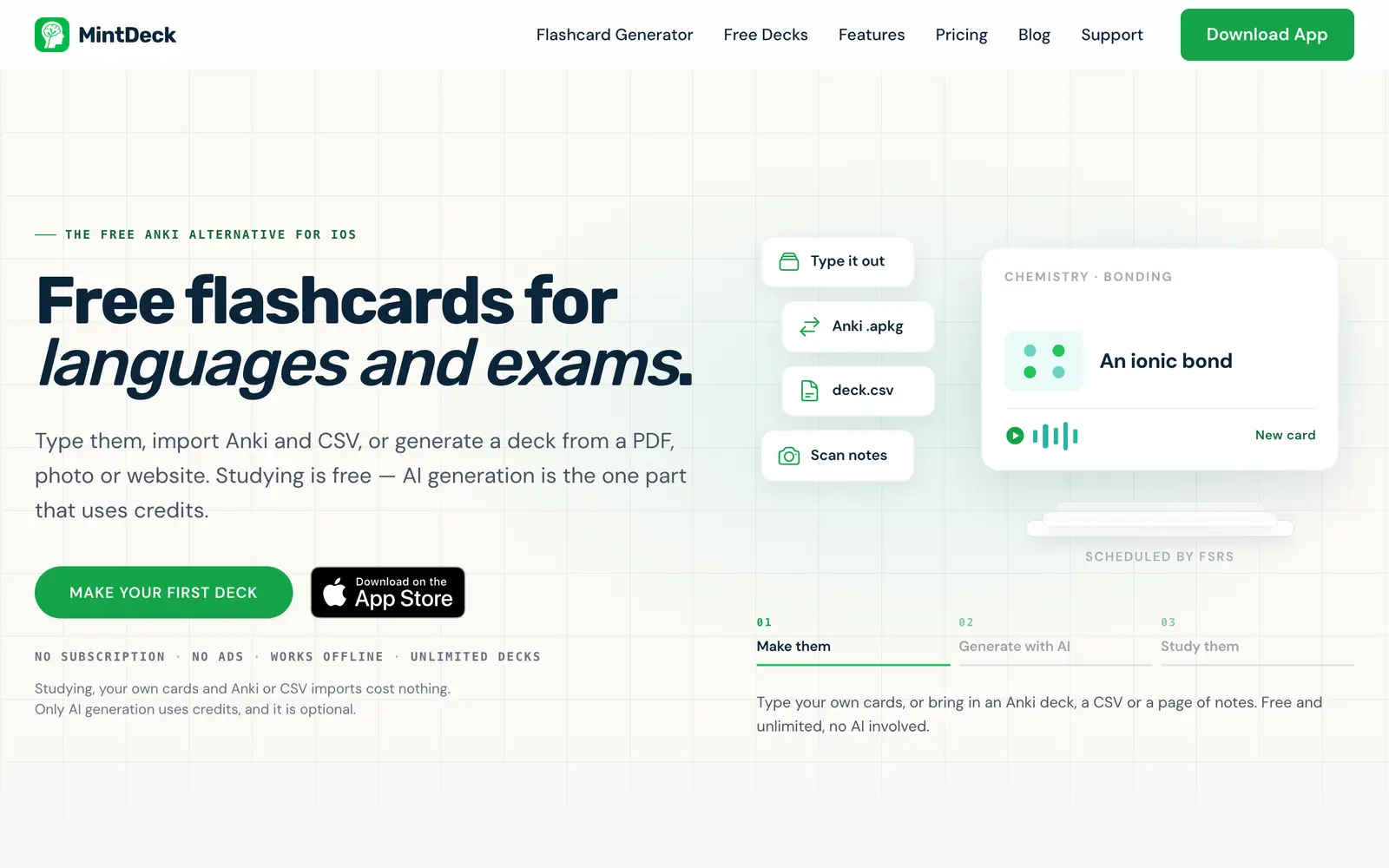Screenshot of the MintDeck website
