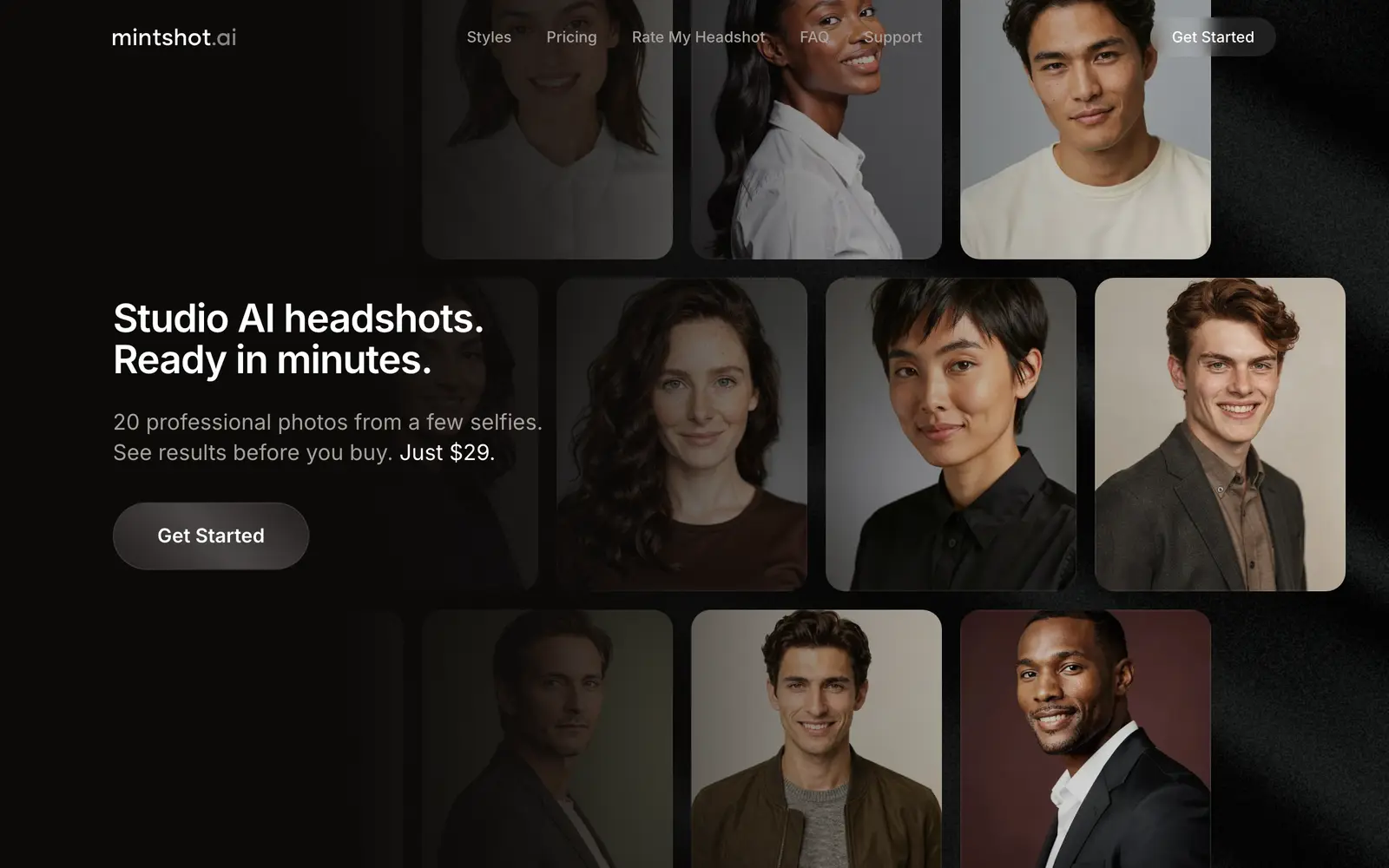 Screenshot of the Mintshot website