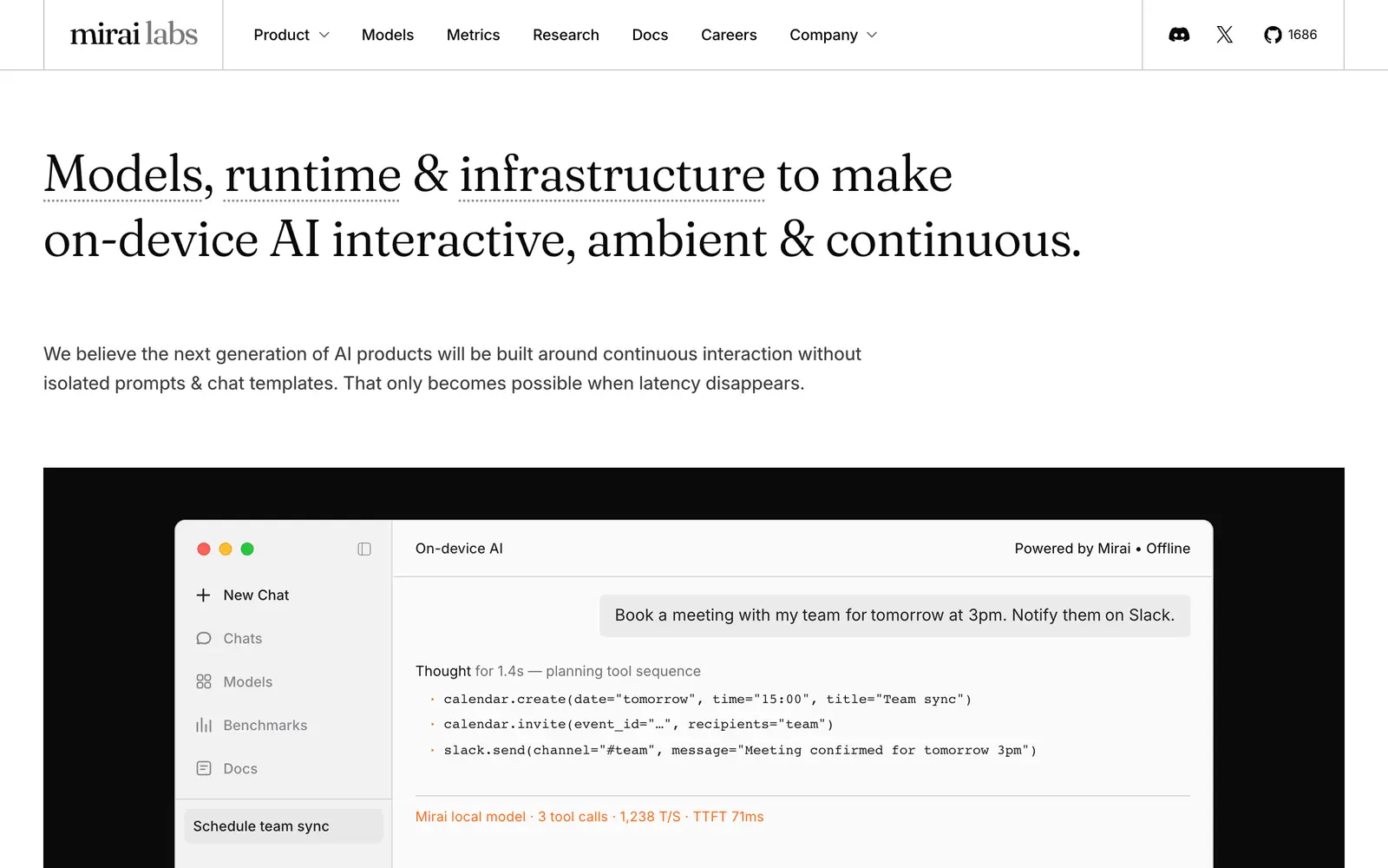 Screenshot of the Mirai website