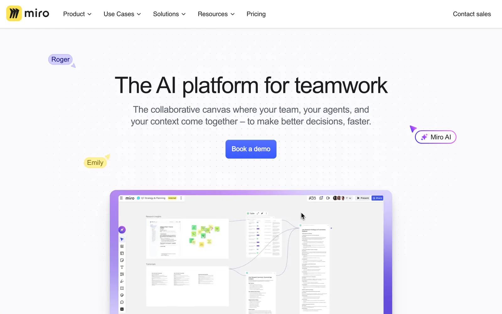 Screenshot of the Miro AI website