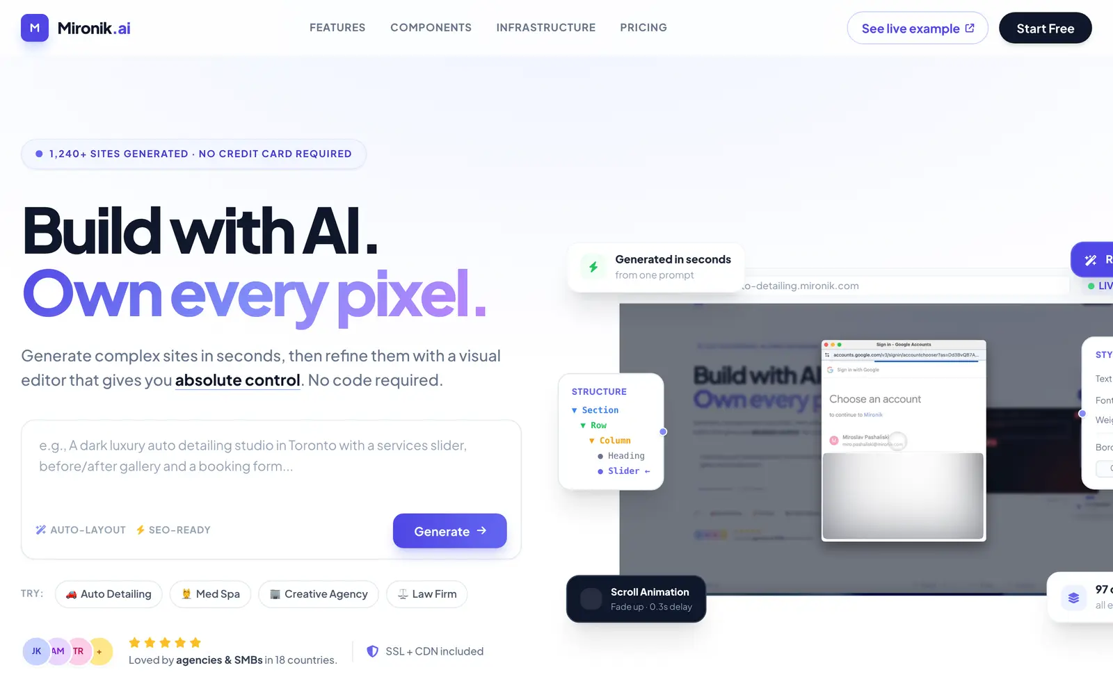 Screenshot of the Mironik website