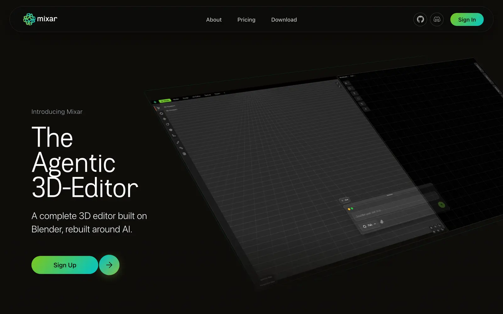 Screenshot of the Mixar website