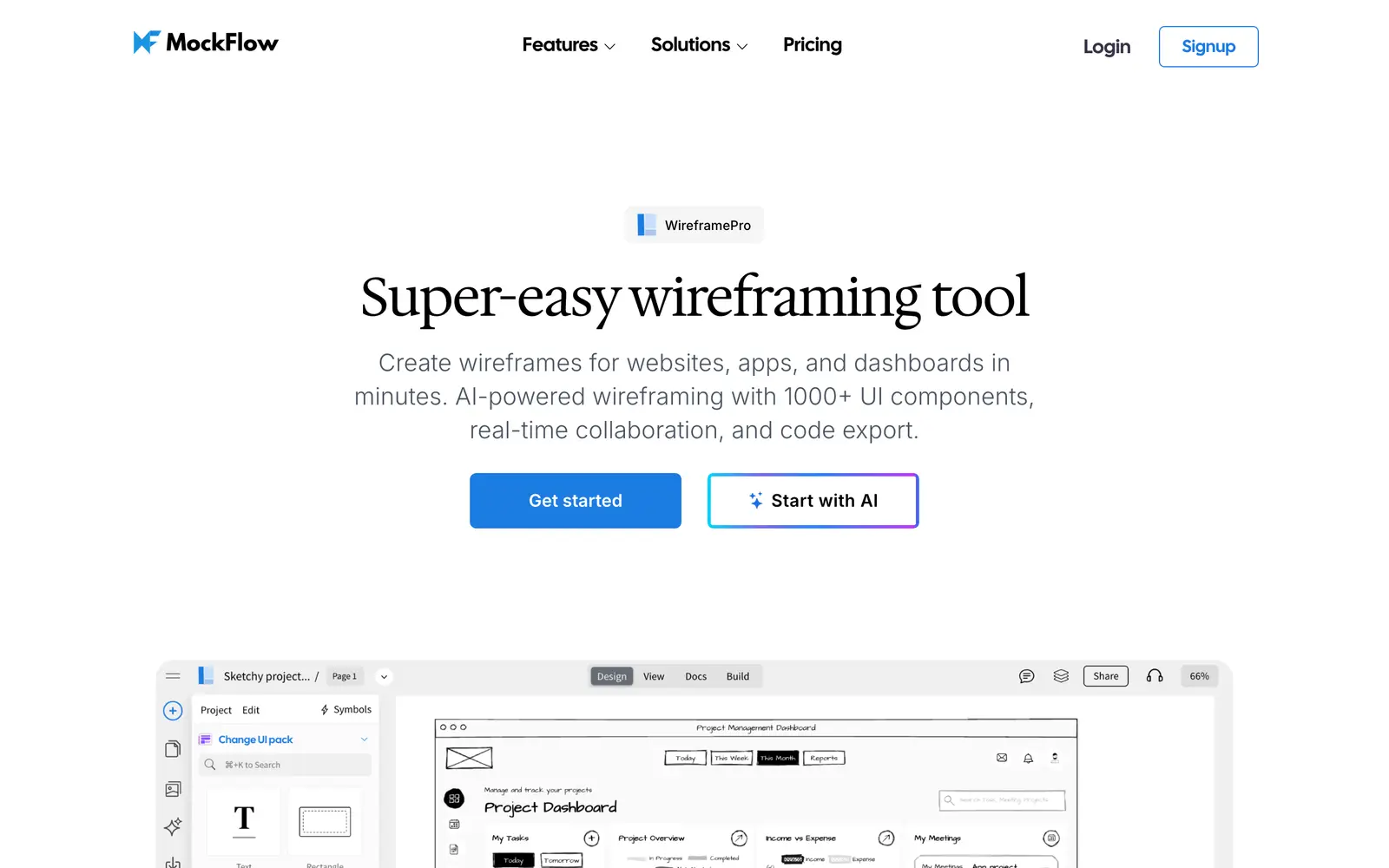 Screenshot of the MockFlow website