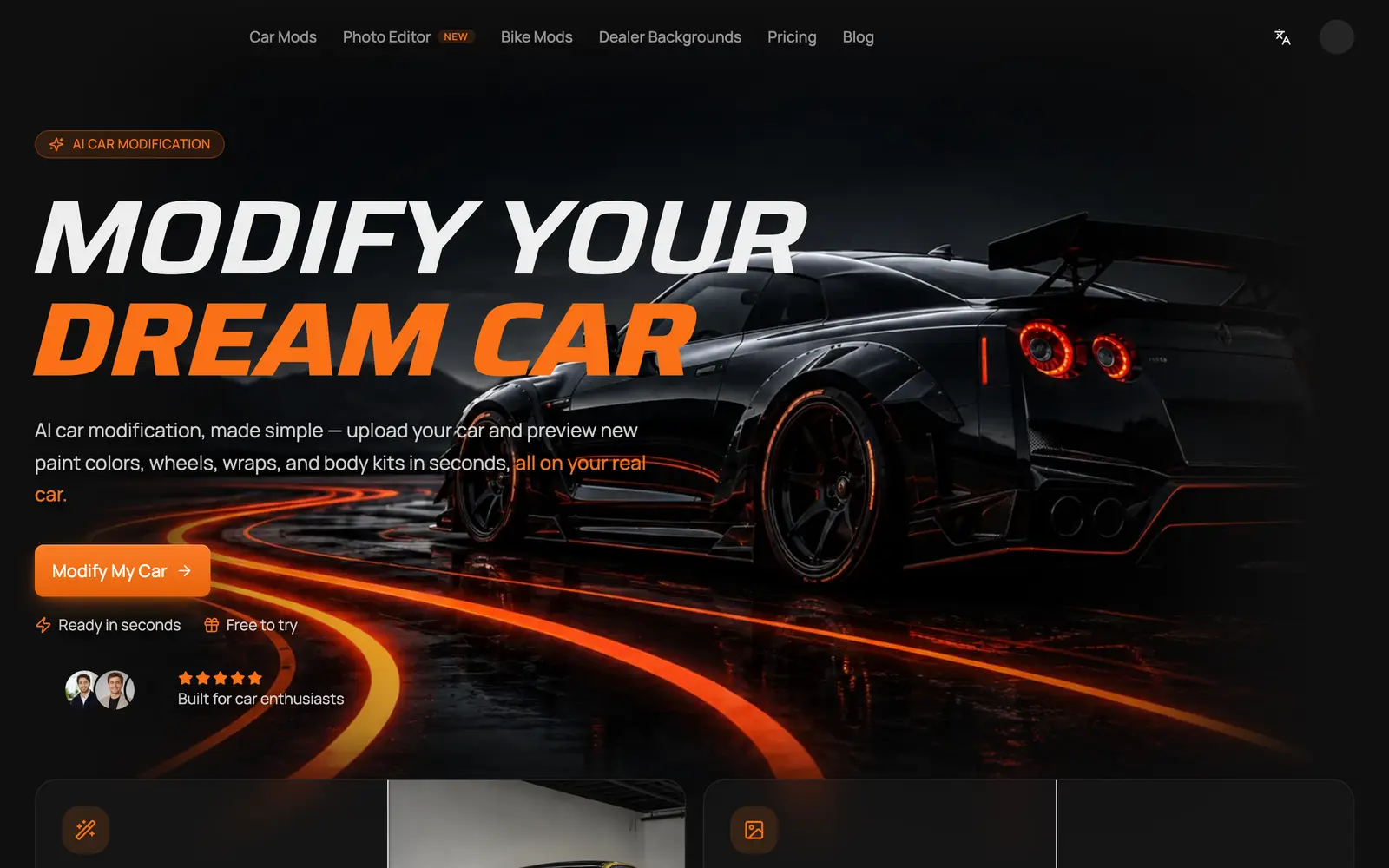 Screenshot of the MODCAR.ai website