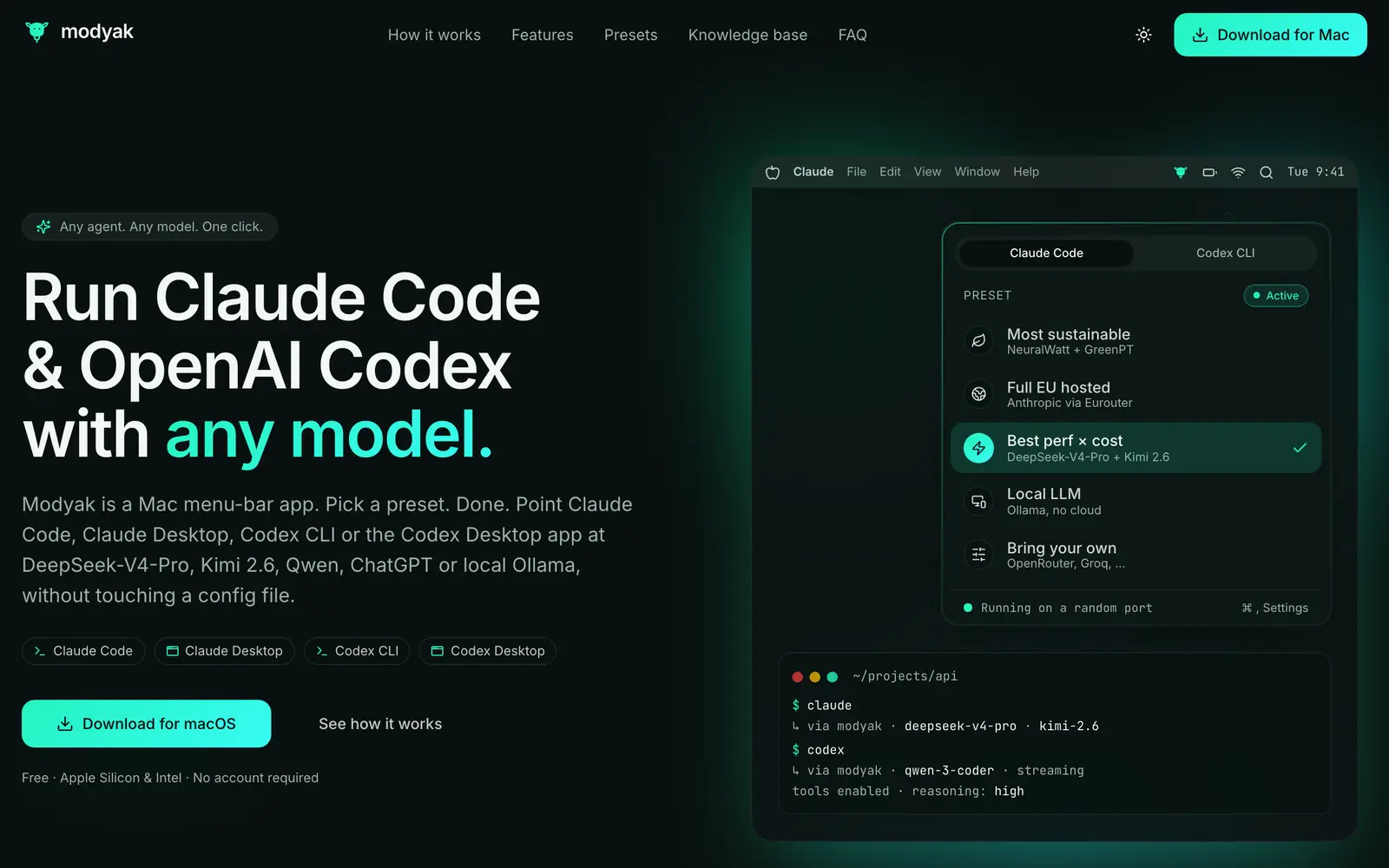 Screenshot of the Modyak website