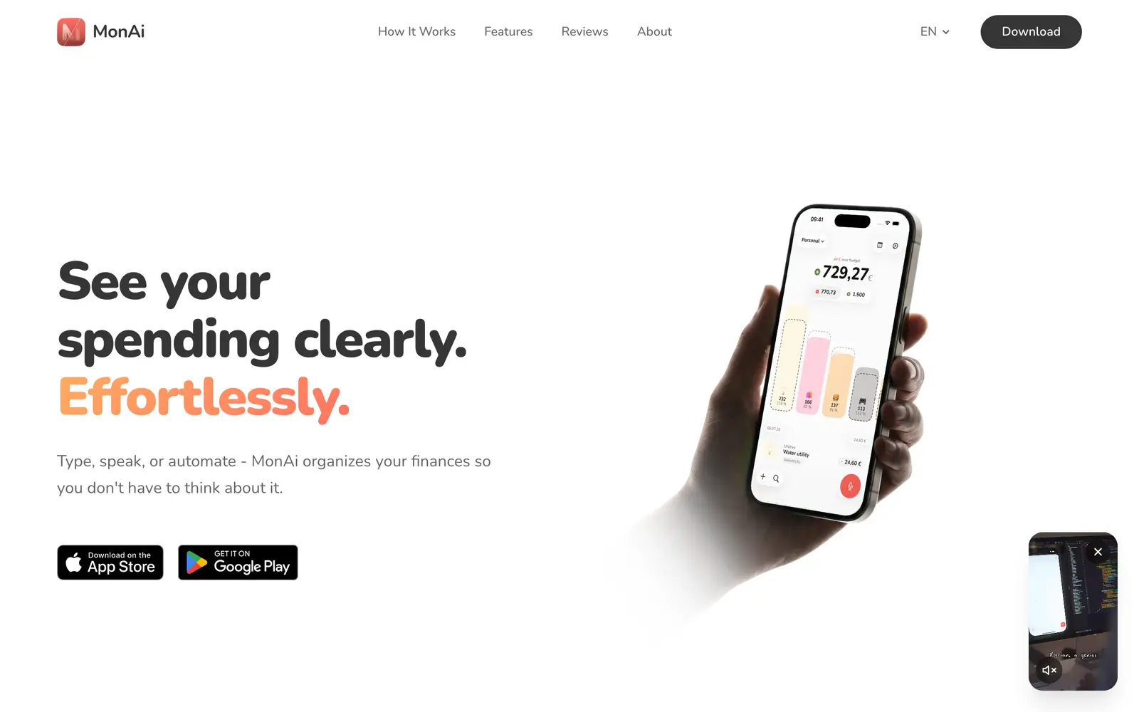 Screenshot of the MonAI website