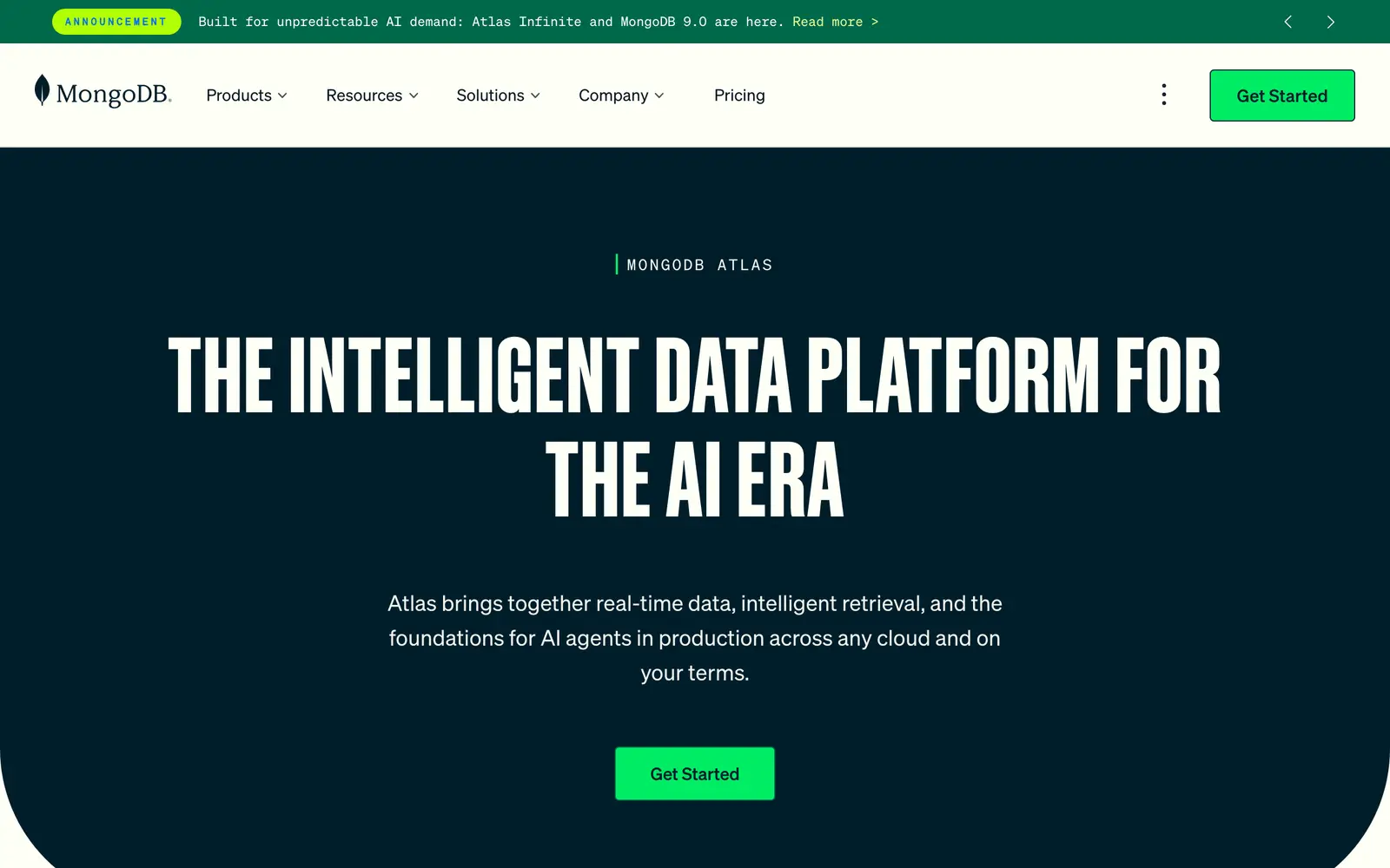 Screenshot of the MongoDB Atlas website