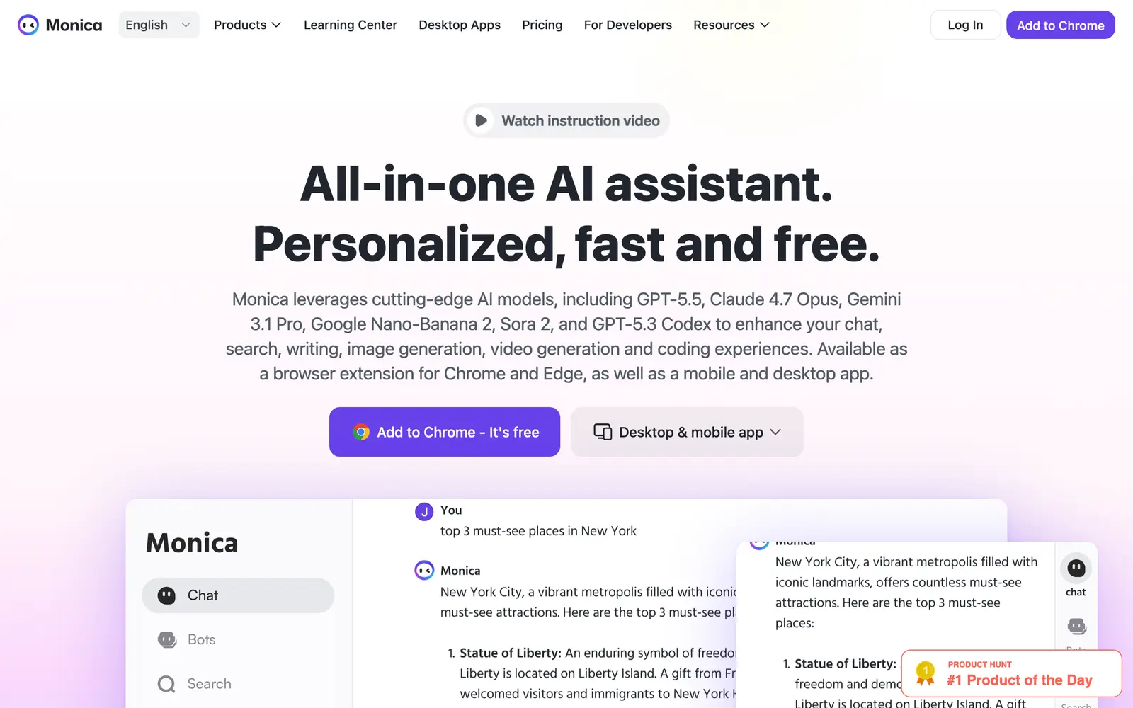 Screenshot of the Monica website