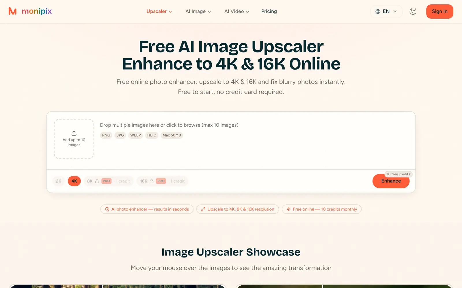 Screenshot of the Monipix website