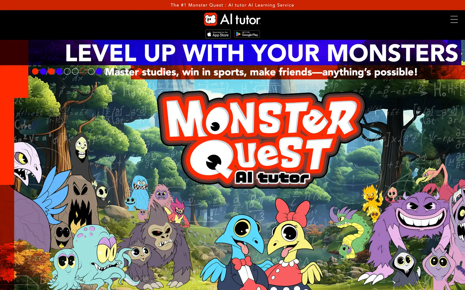 Screenshot of the Monster Quest AI Tutor website