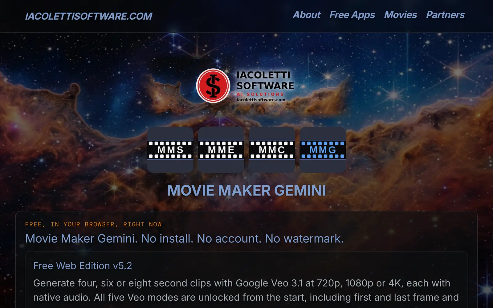 Screenshot of the Movie Maker Gemini website