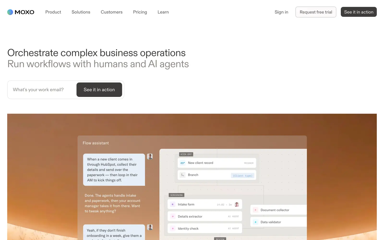 Screenshot of the Moxo website