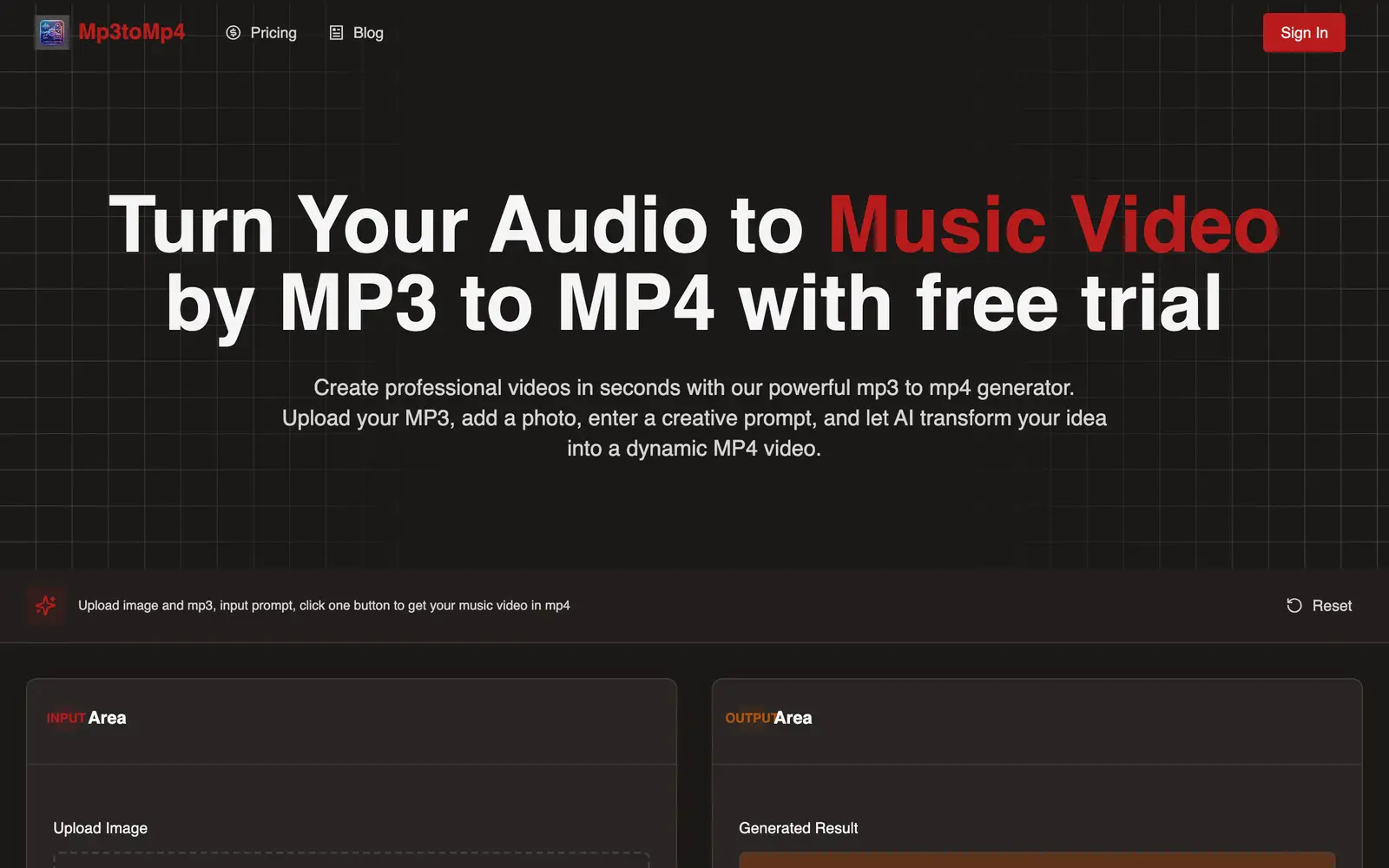 Screenshot of the MP3 to MP4 AI website