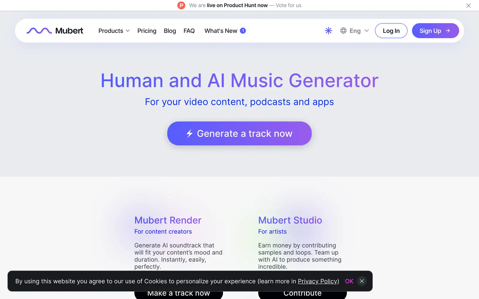 Screenshot of the Mubert website