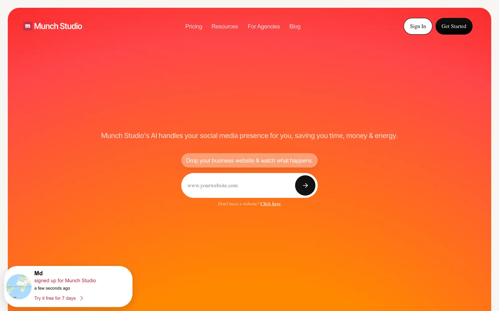 Screenshot of the Munch Studio website