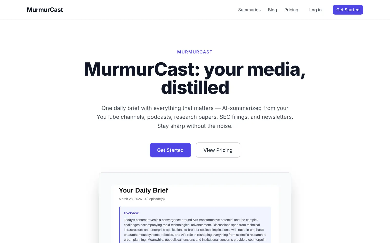 Screenshot of the MurmurCast website