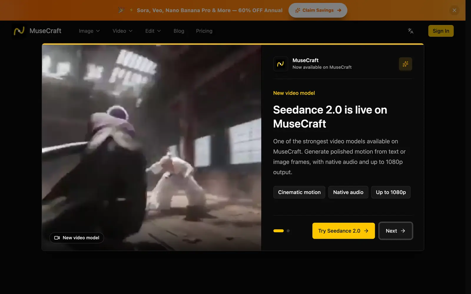 Screenshot of the MuseCraft website