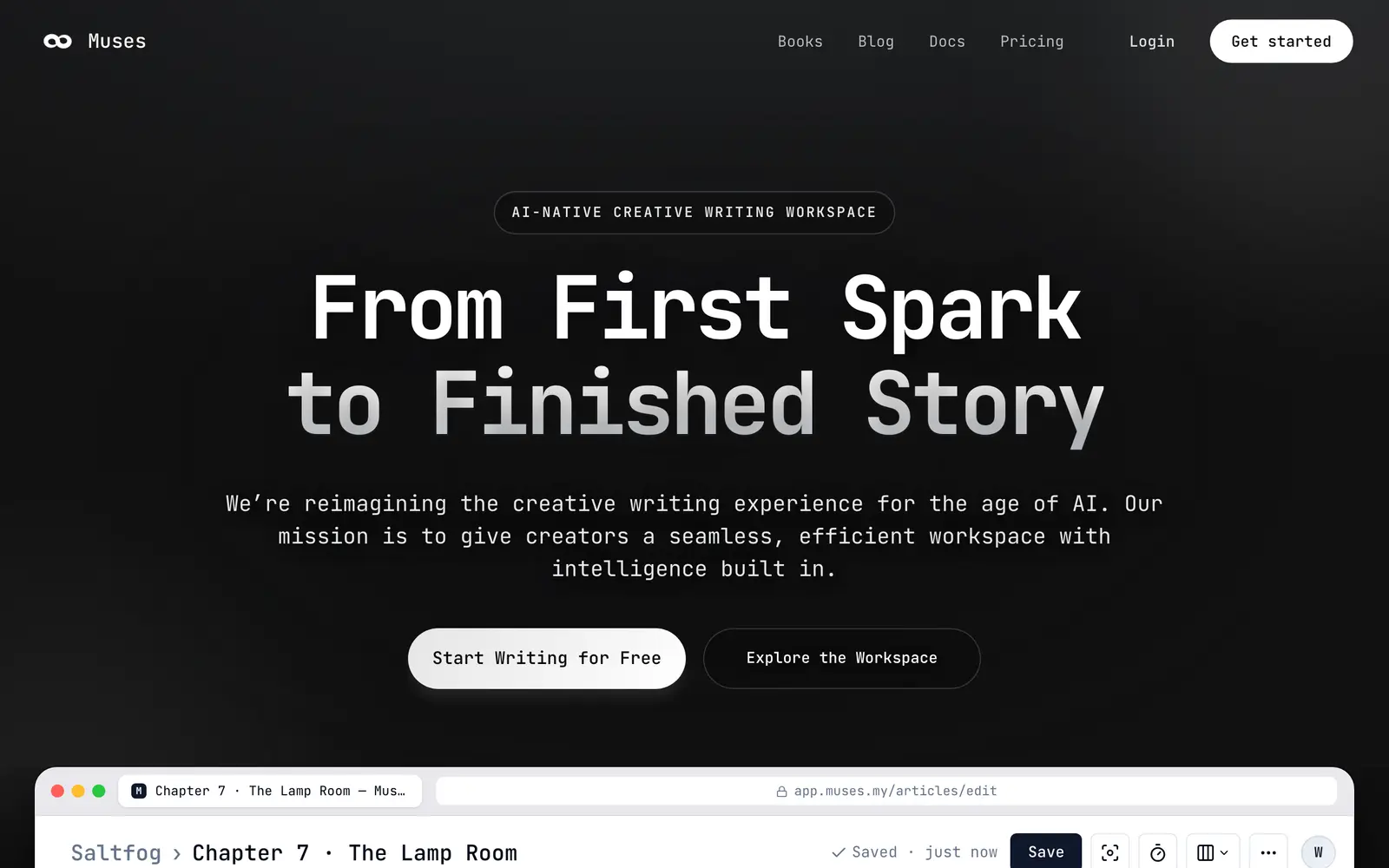 Screenshot of the Muses website