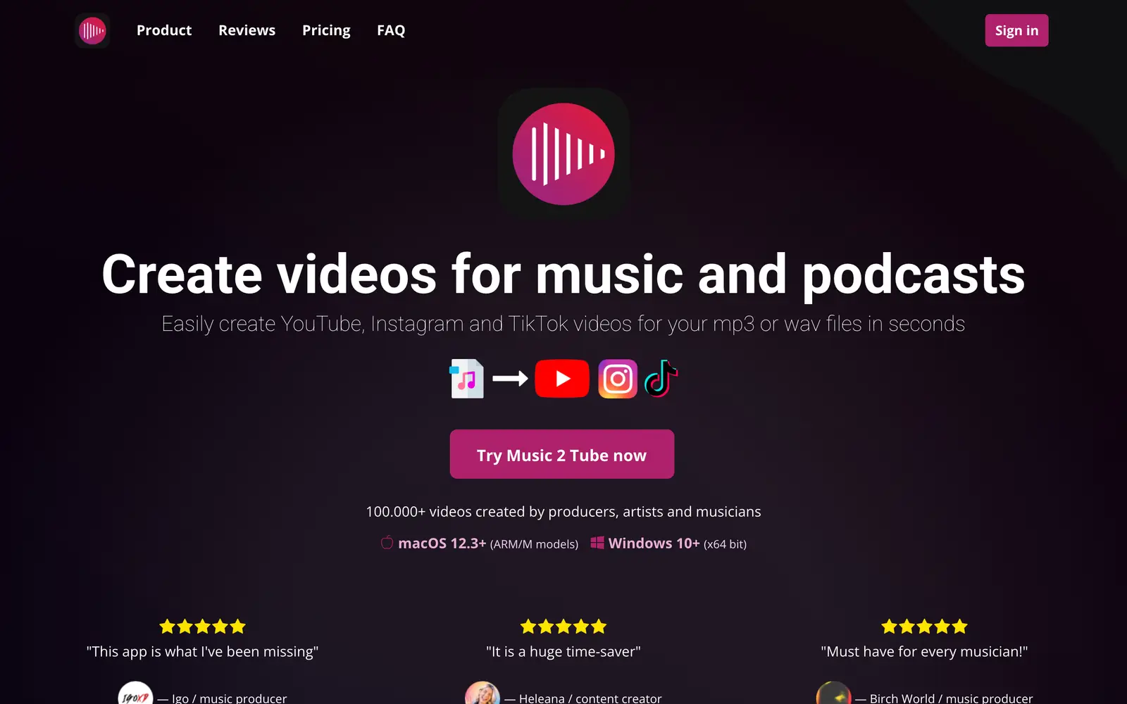 Screenshot of the Music 2 Tube website
