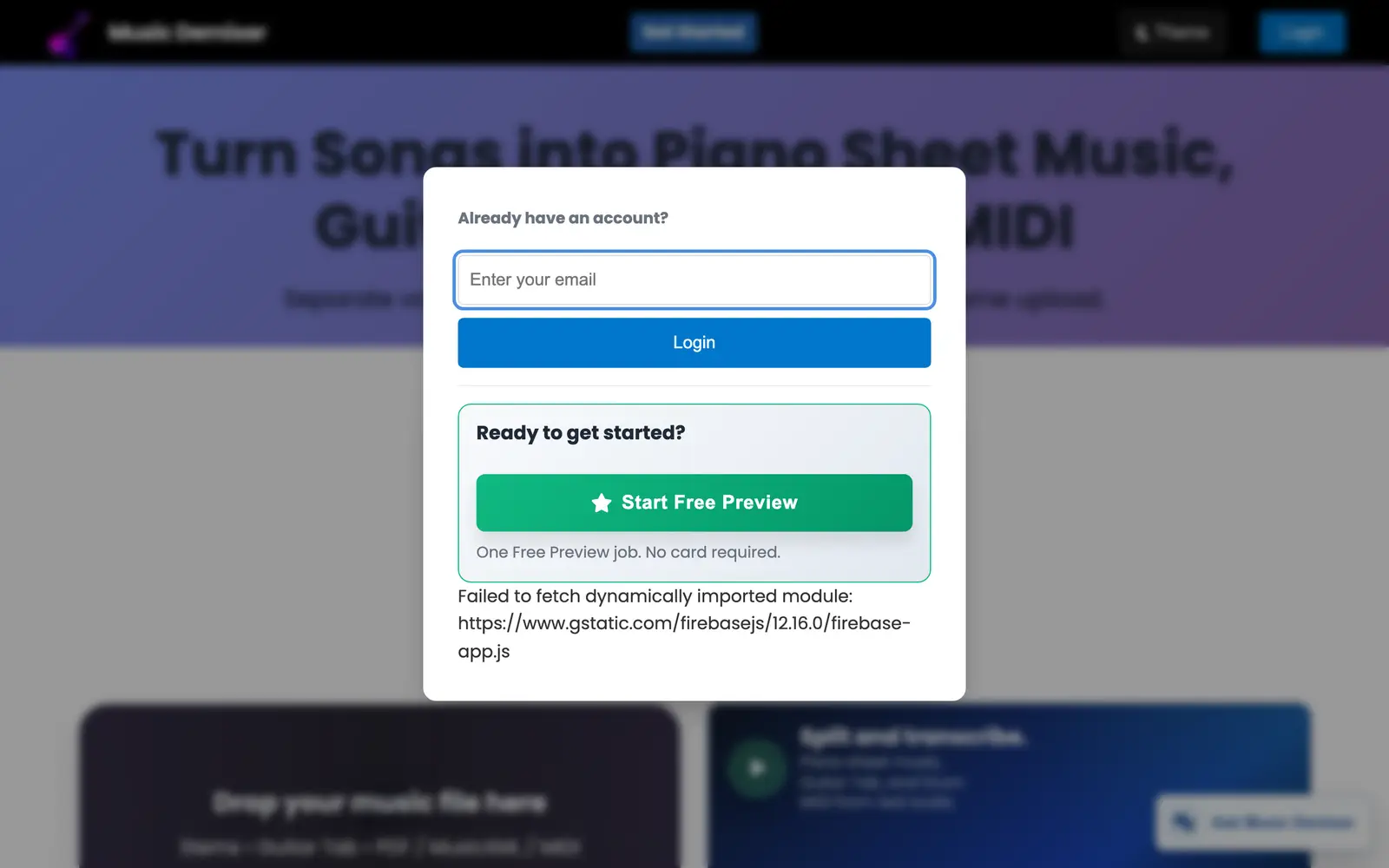 Screenshot of the Music Demixer website