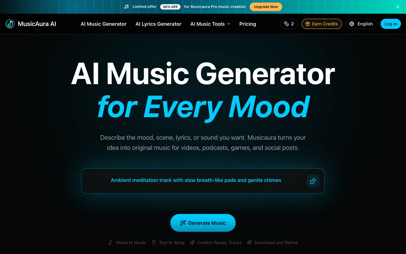 Screenshot of the MusicAura website