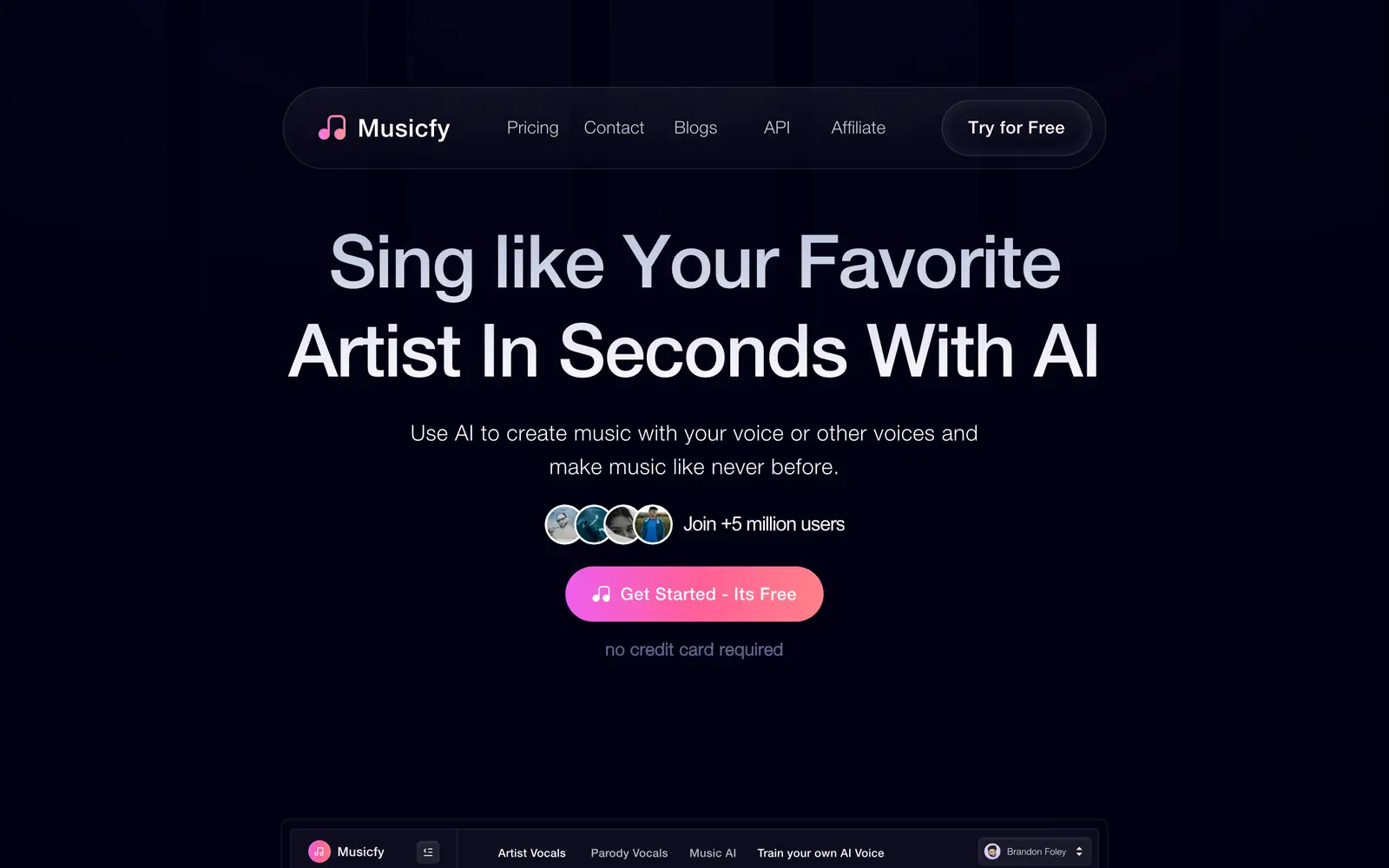 Screenshot of the Musicfy website