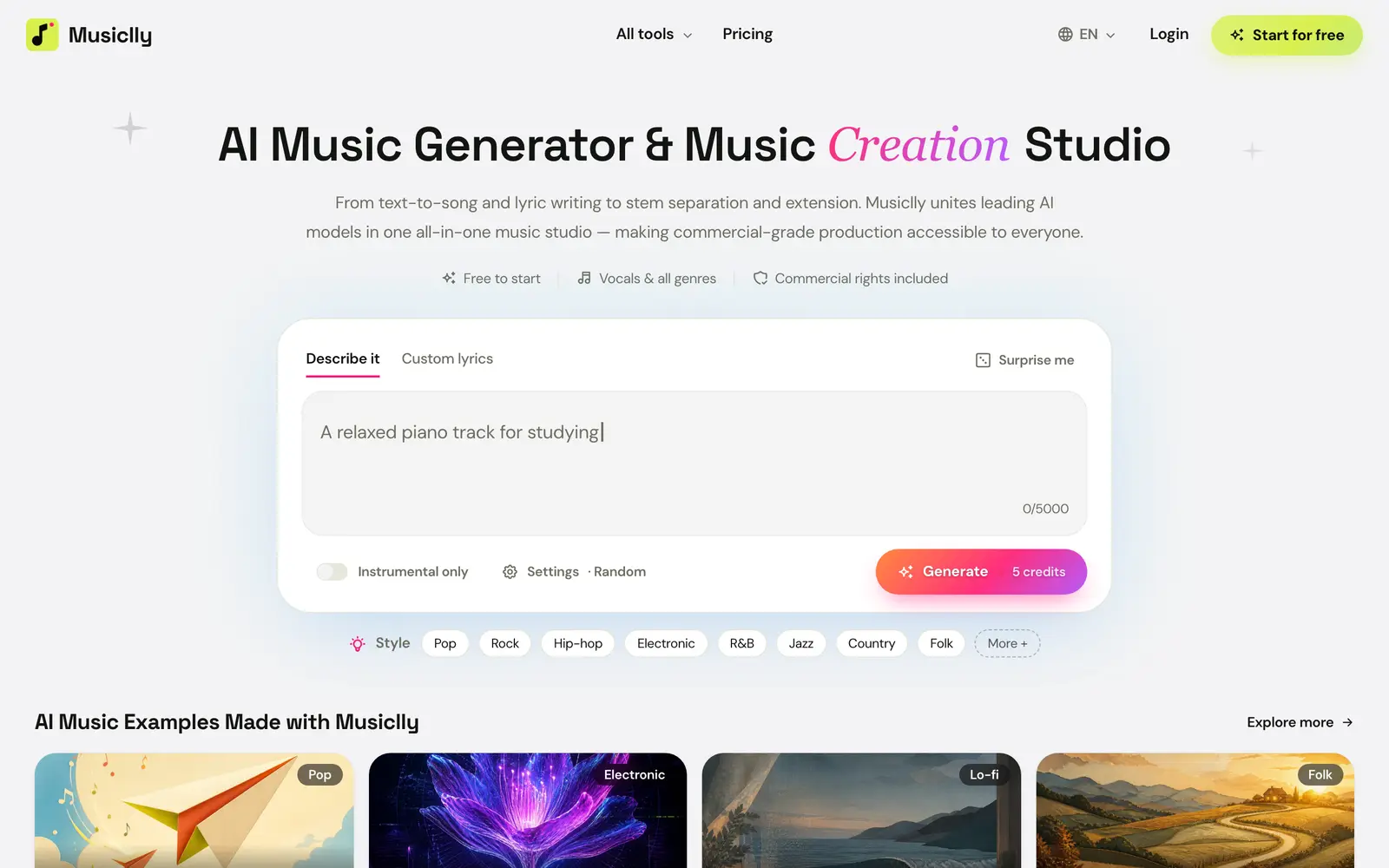 Screenshot of the Musiclly website