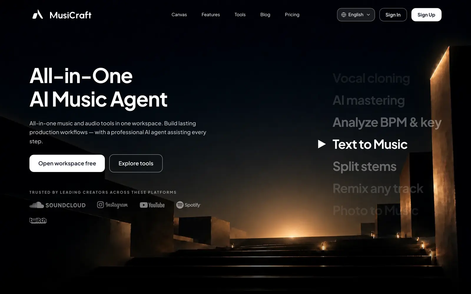 Screenshot of the MusiCraft AI website
