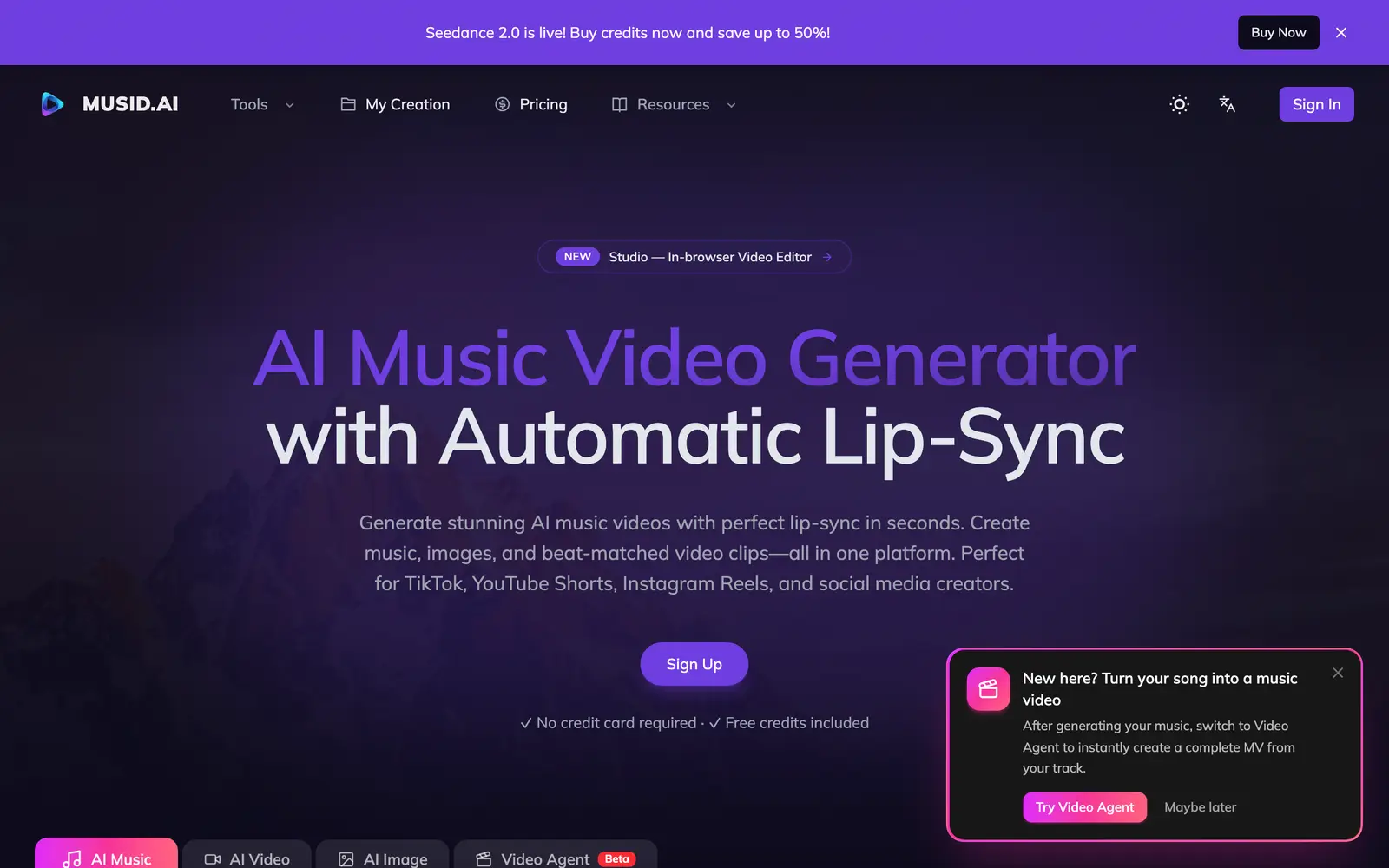 Screenshot of the Musid.ai website