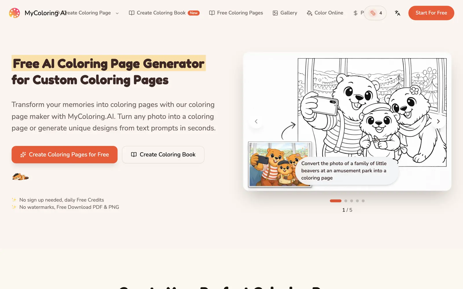 Screenshot of the MyColoring.AI website